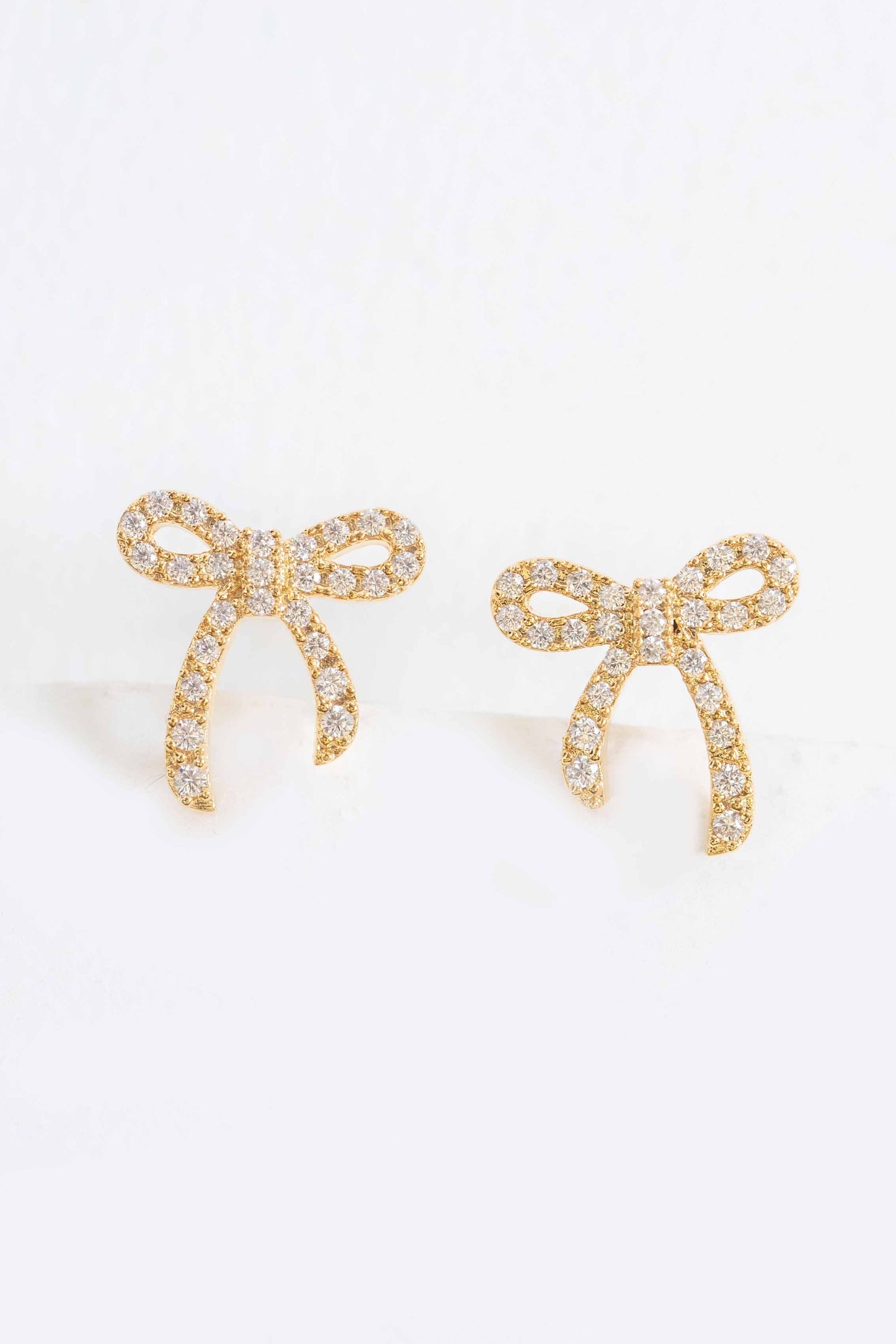 Stone Bow Stud Earrings | Gold