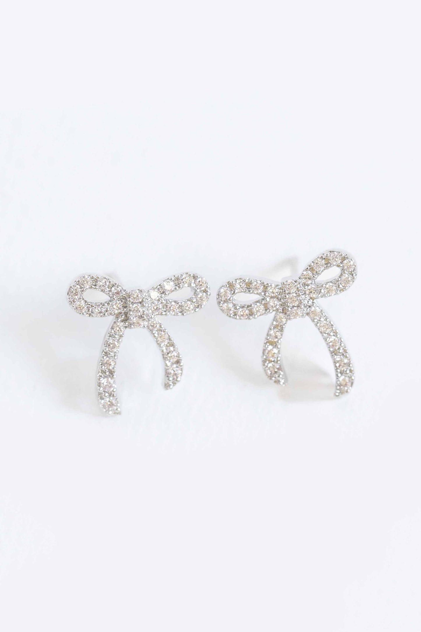 Stone Bow Stud Earrings | Silver