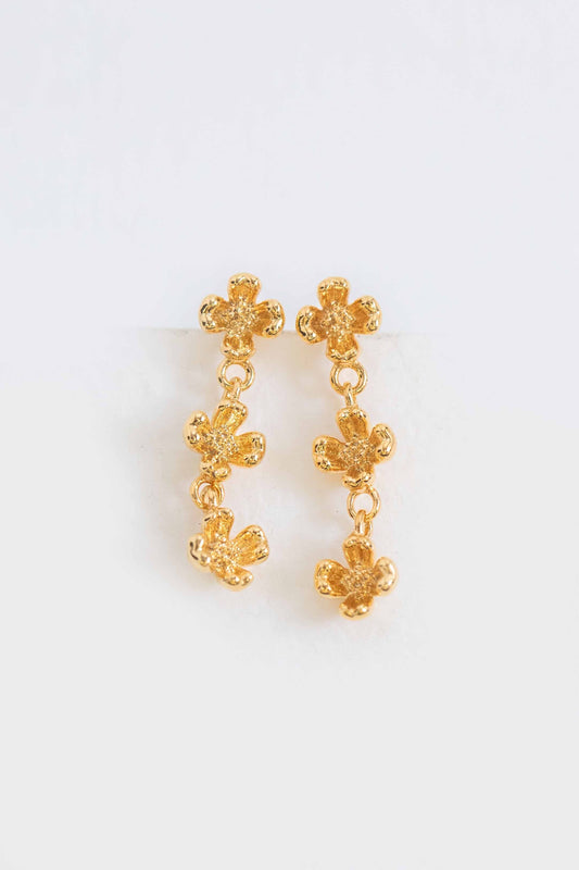Flower Trio Drop Earrings | Gold