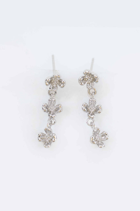 Flower Trio Drop Earrings | Silver