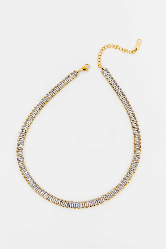 Baguette Stone Tennis Necklace | Clear