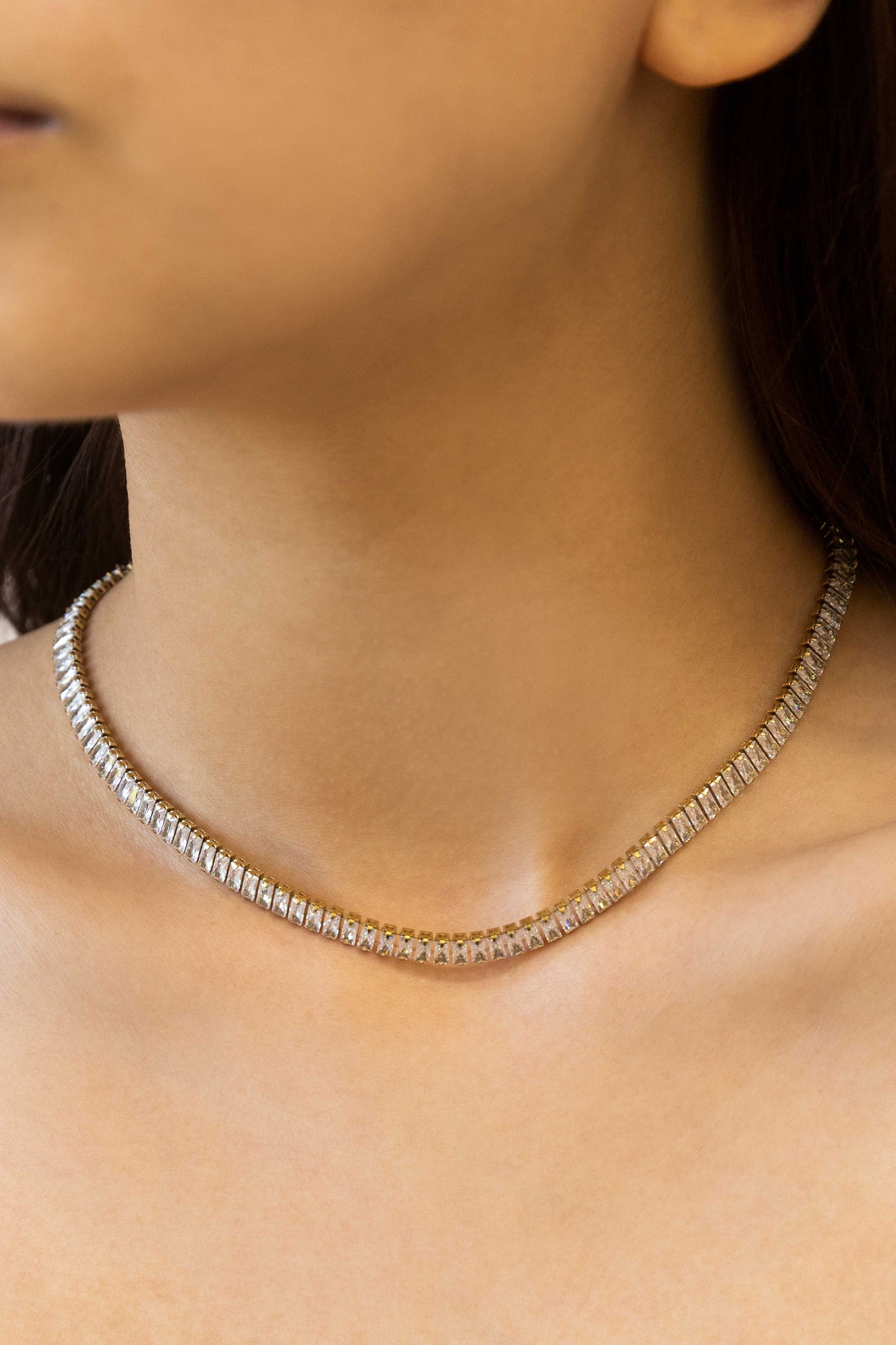 Baguette Stone Tennis Necklace | Clear