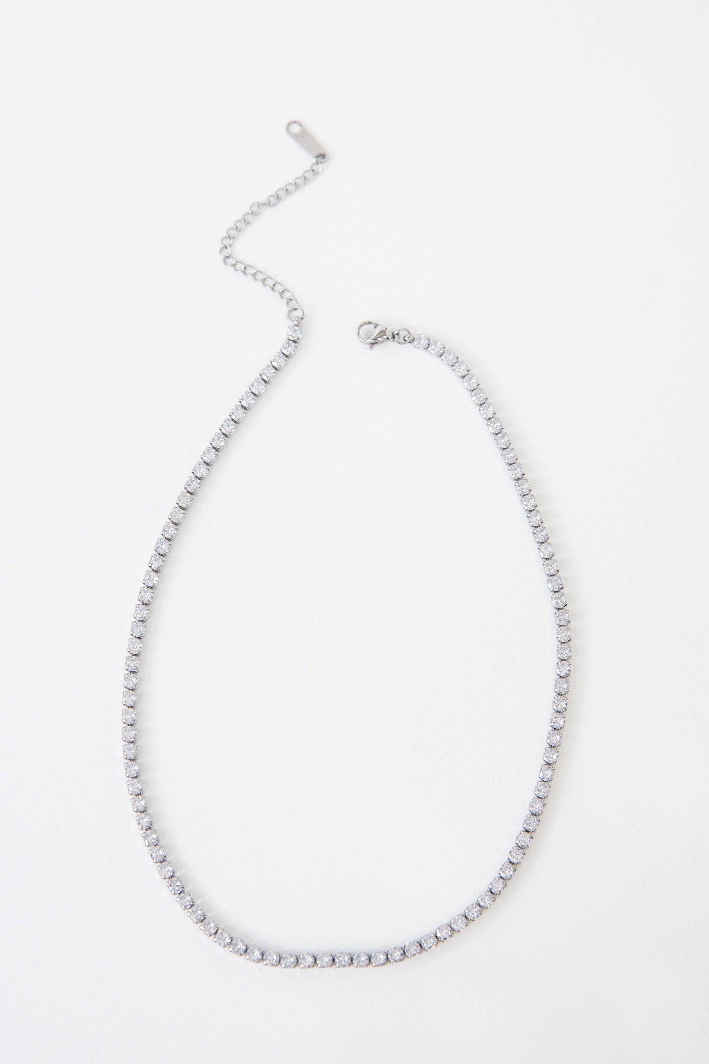 Round Stone Tennis Necklace | Silver