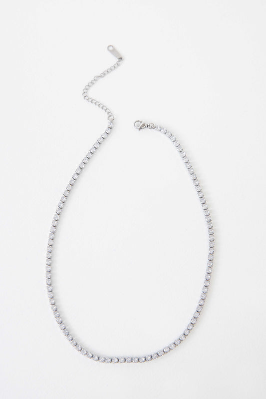 Round Stone Tennis Necklace | Silver