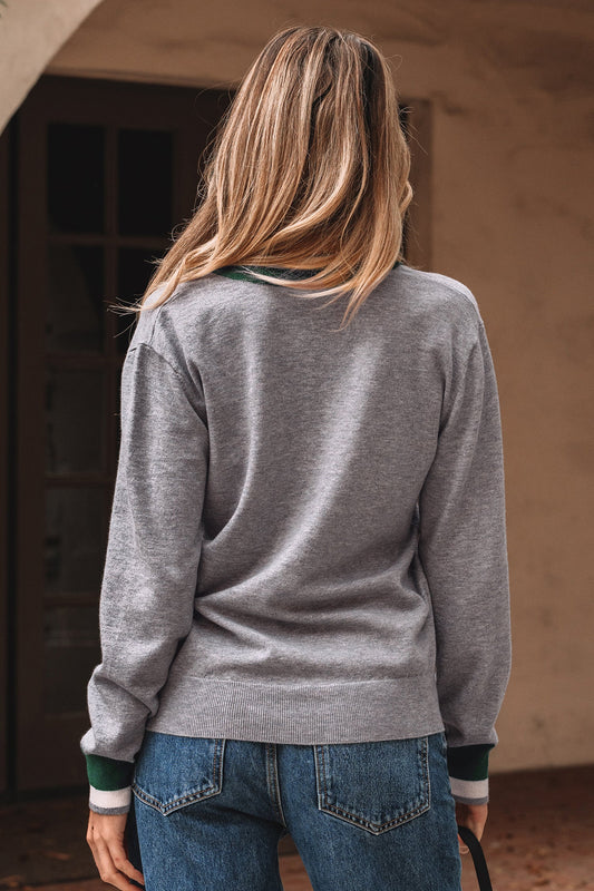 Scarlett Striped Trim Varsity Sweater