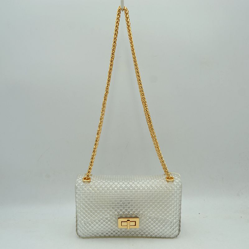 Textured Flap Shoulder Bag with Metallic Chain Strap