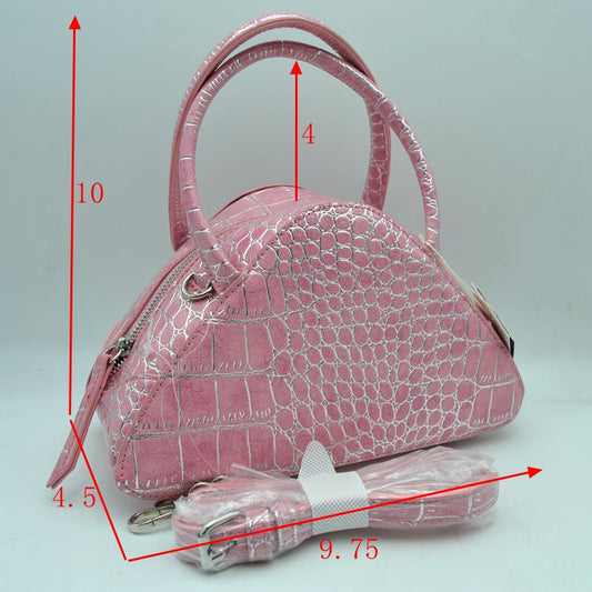 Embossed Dome Handbag with Top Handles and Adjustable Strap