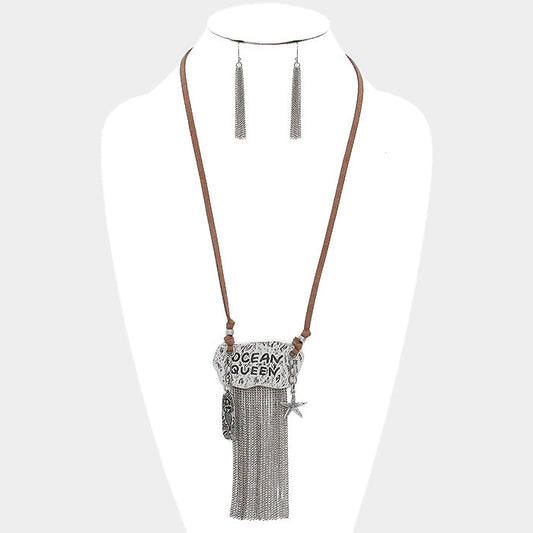 Ocean Queen Starfish & Mermaid Charm Metal Chain Fringe Necklace