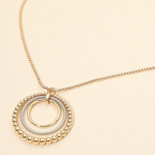 Metal Bubble Layered Ring Pendant Long Necklace