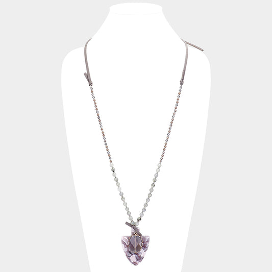 Natural Stone Crystal Celluloid  Acetate Suede Adjustable Necklace