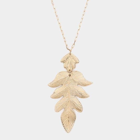 Metal Leaf Pendant Long Necklace