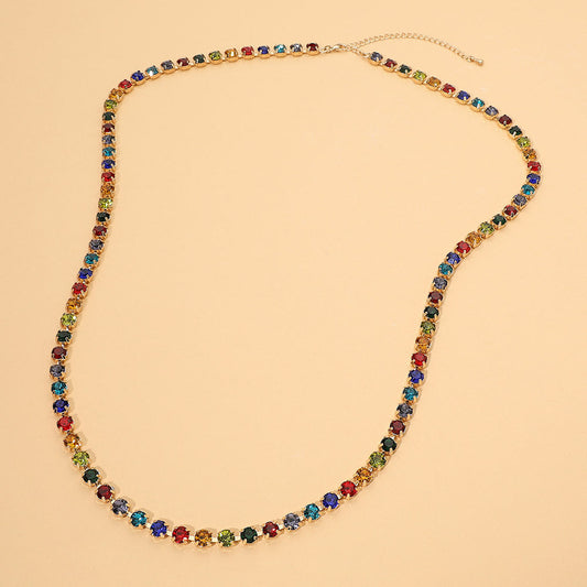 Round Stone Link Tennis Long Necklace