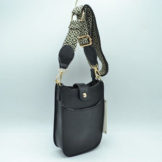 Crossbody Phone Bag with Patterned Wide Shoulder Strap