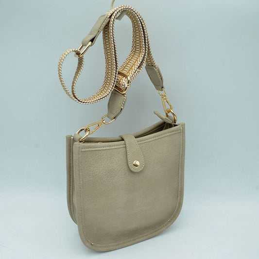 Minimalist Curved Crossbody Bag with Patterned Guitar Strap