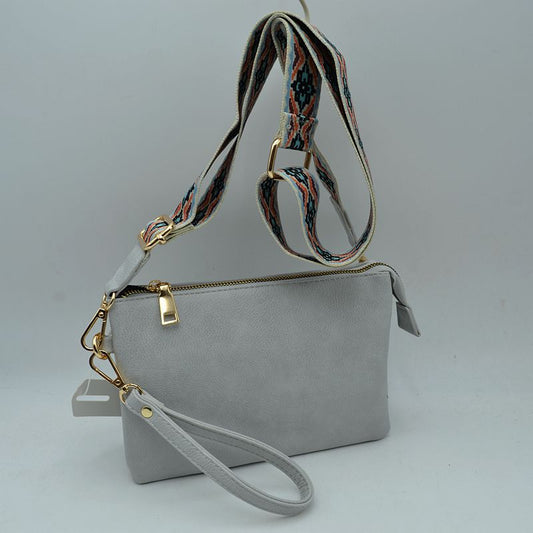 Dual Strap Wristlet Clutch with Patterned Crossbody Strap