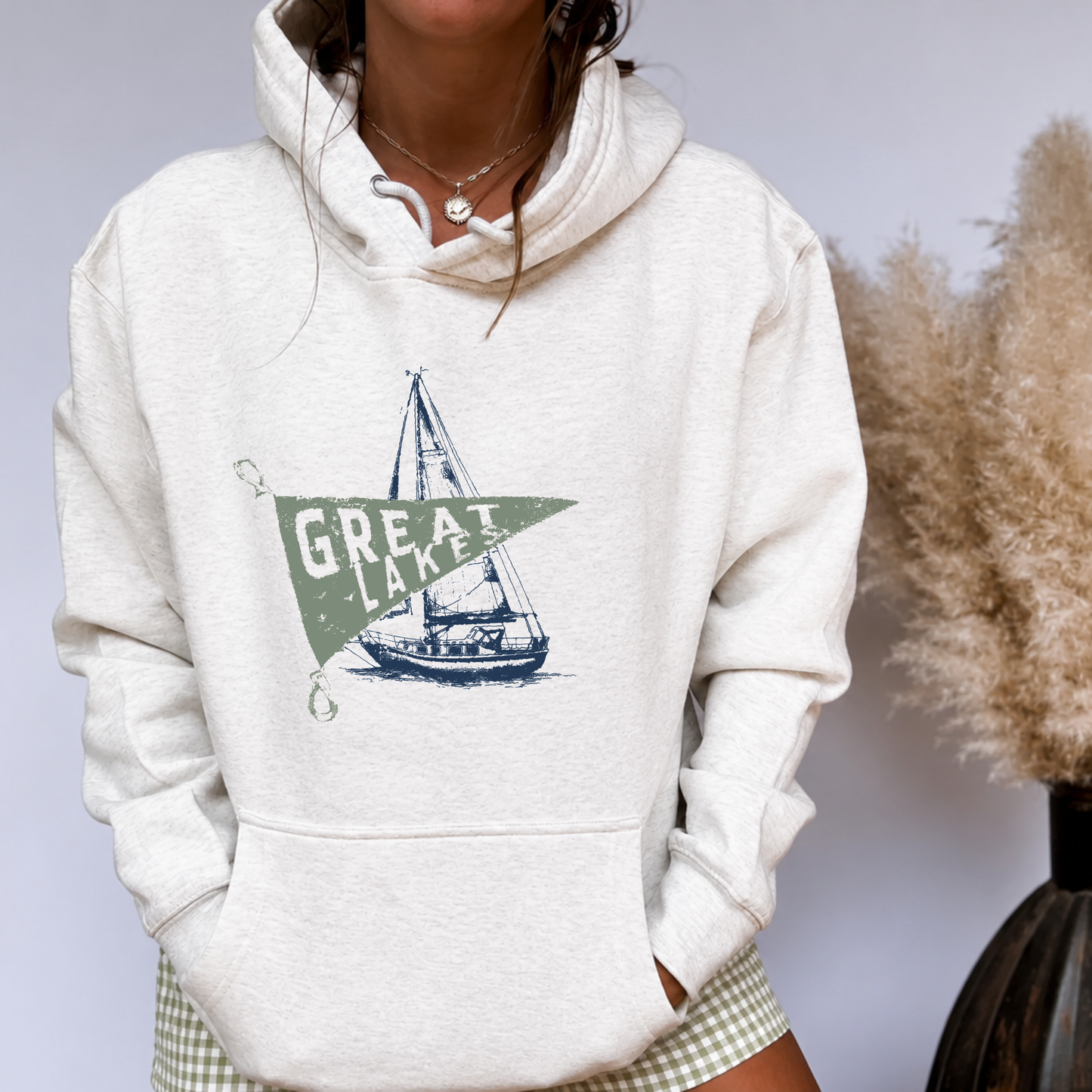 Great Lakes Sailboat Hoodie | Vintage Coastal Graphic Pullover | Premium Heavyweight Fleece Hoodie