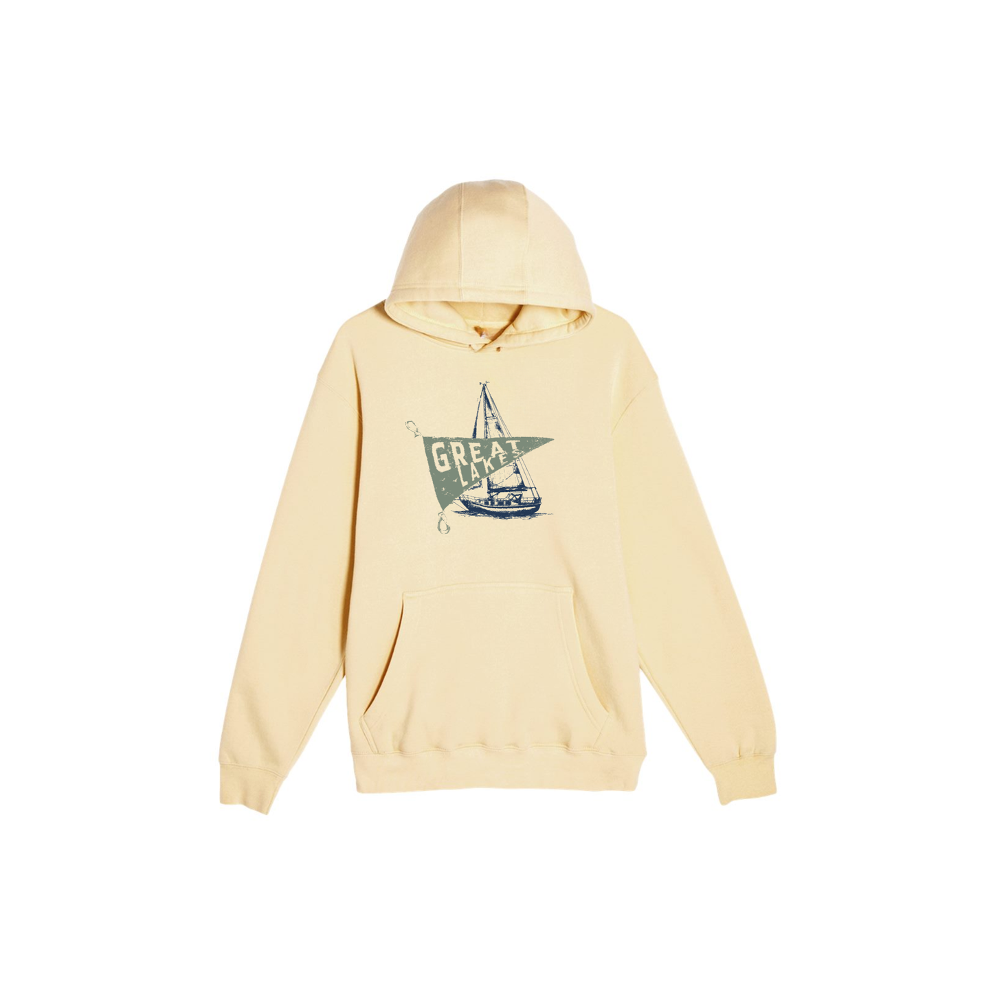 Great Lakes Sailboat Hoodie | Vintage Coastal Graphic Pullover | Premium Heavyweight Fleece Hoodie
