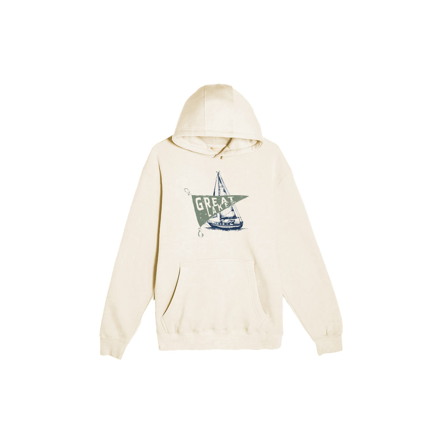 Great Lakes Sailboat Hoodie | Vintage Coastal Graphic Pullover | Premium Heavyweight Fleece Hoodie