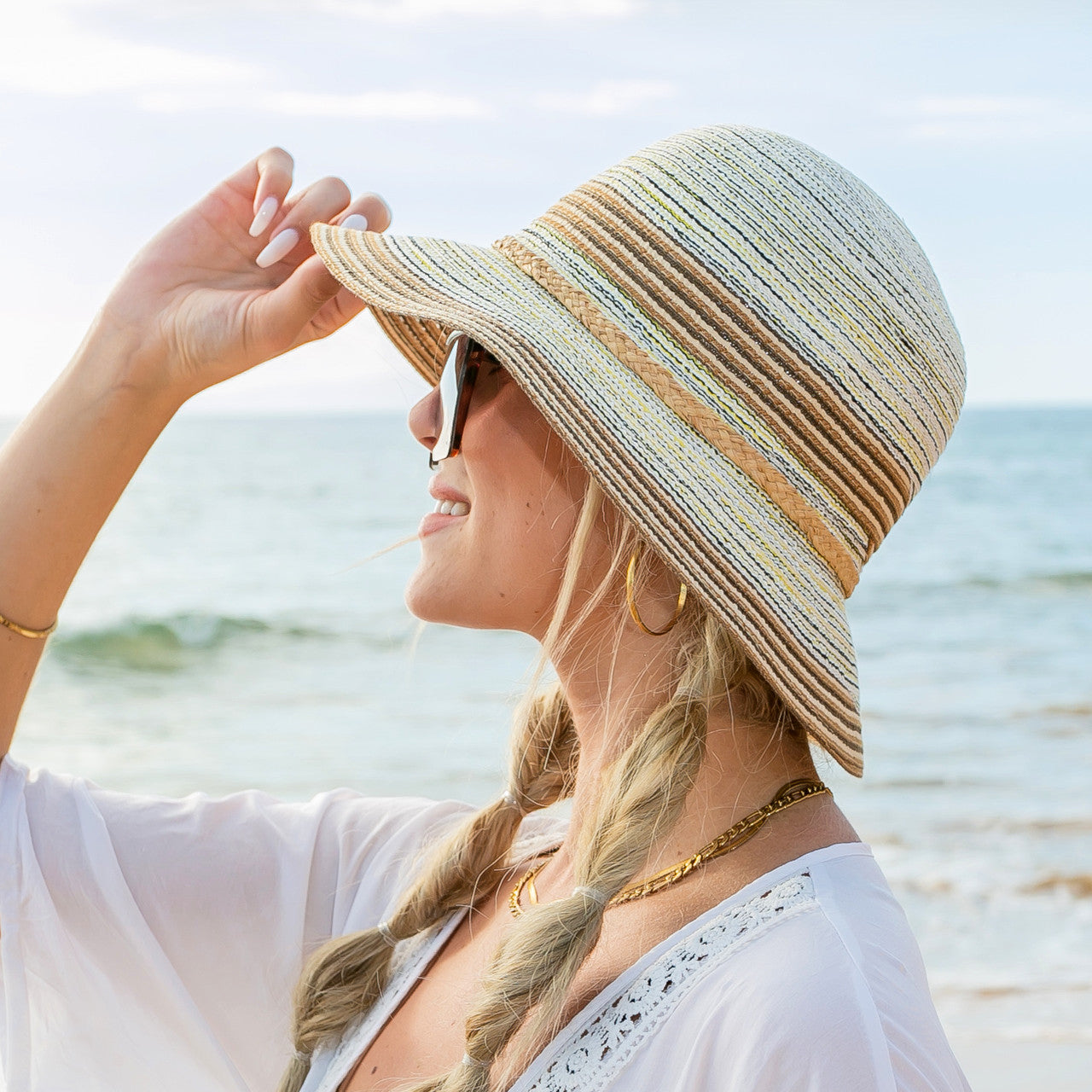 Multi Stripe Bow Accent Sunhat