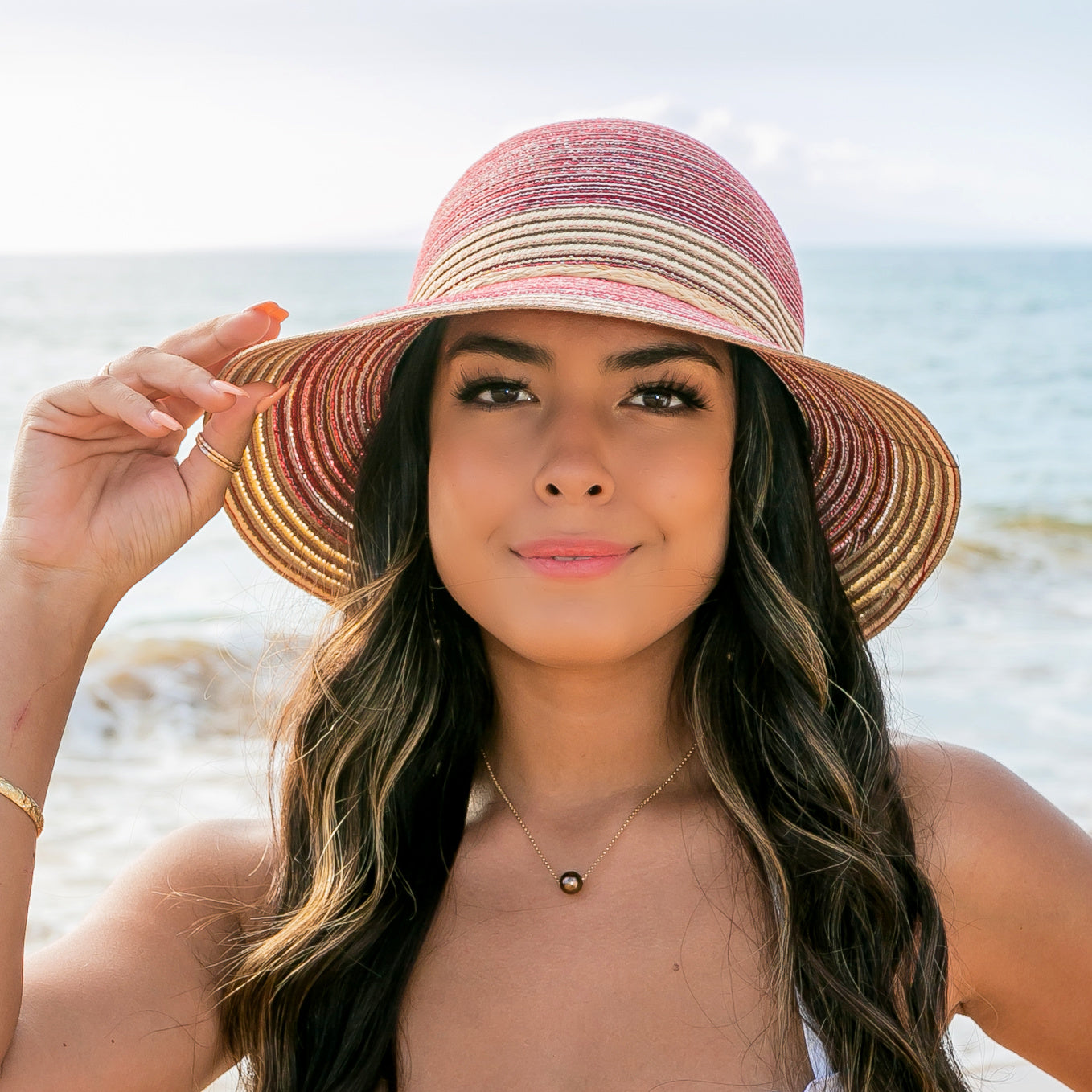 Multi Stripe Bow Accent Sunhat