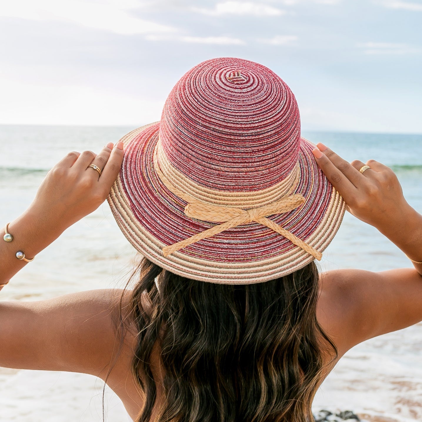Multi Stripe Bow Accent Sunhat
