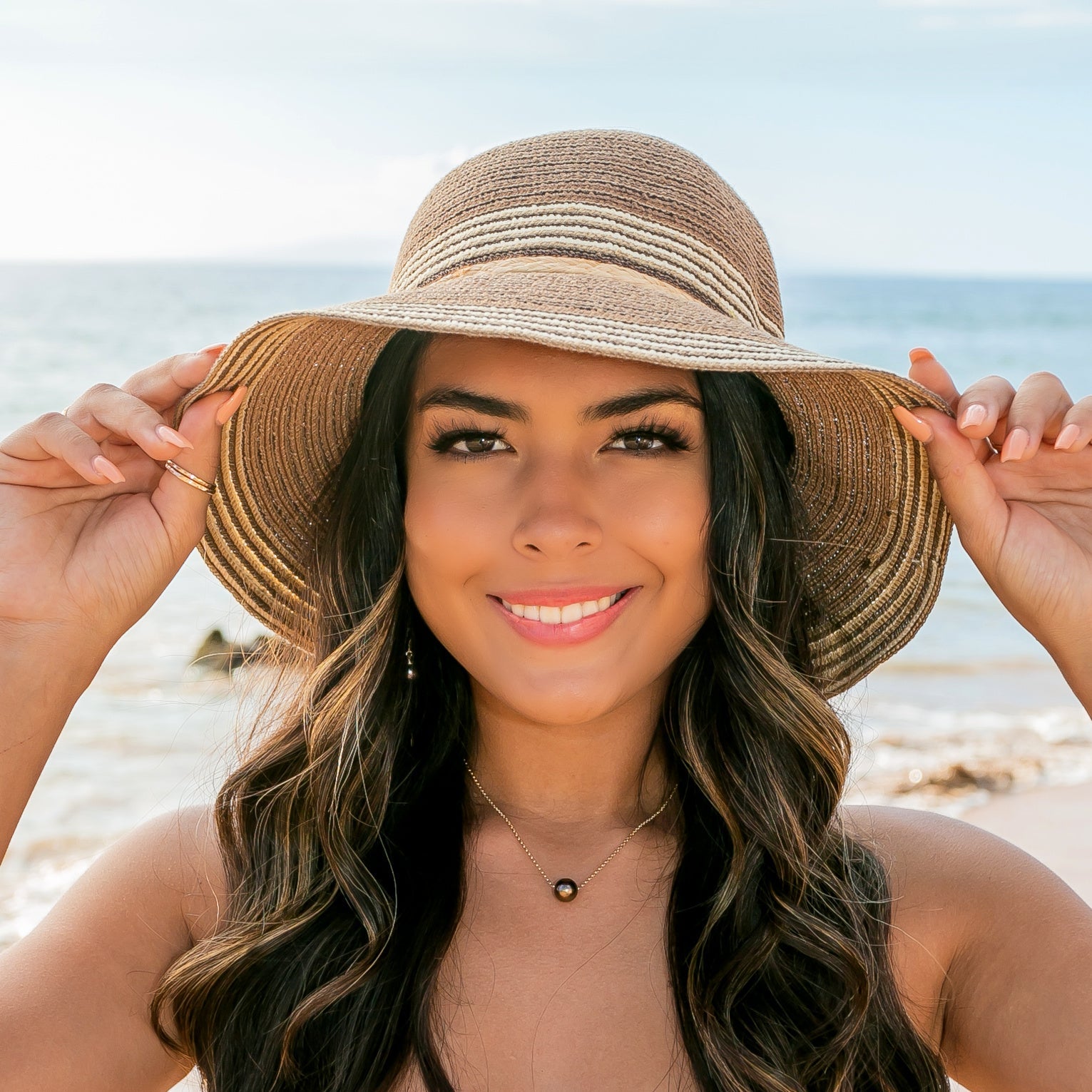 Multi Stripe Bow Accent Sunhat