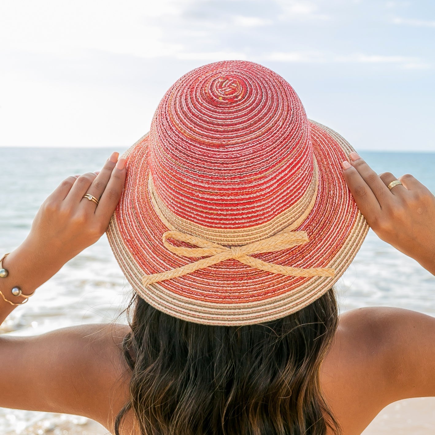 Multi Stripe Bow Accent Sunhat