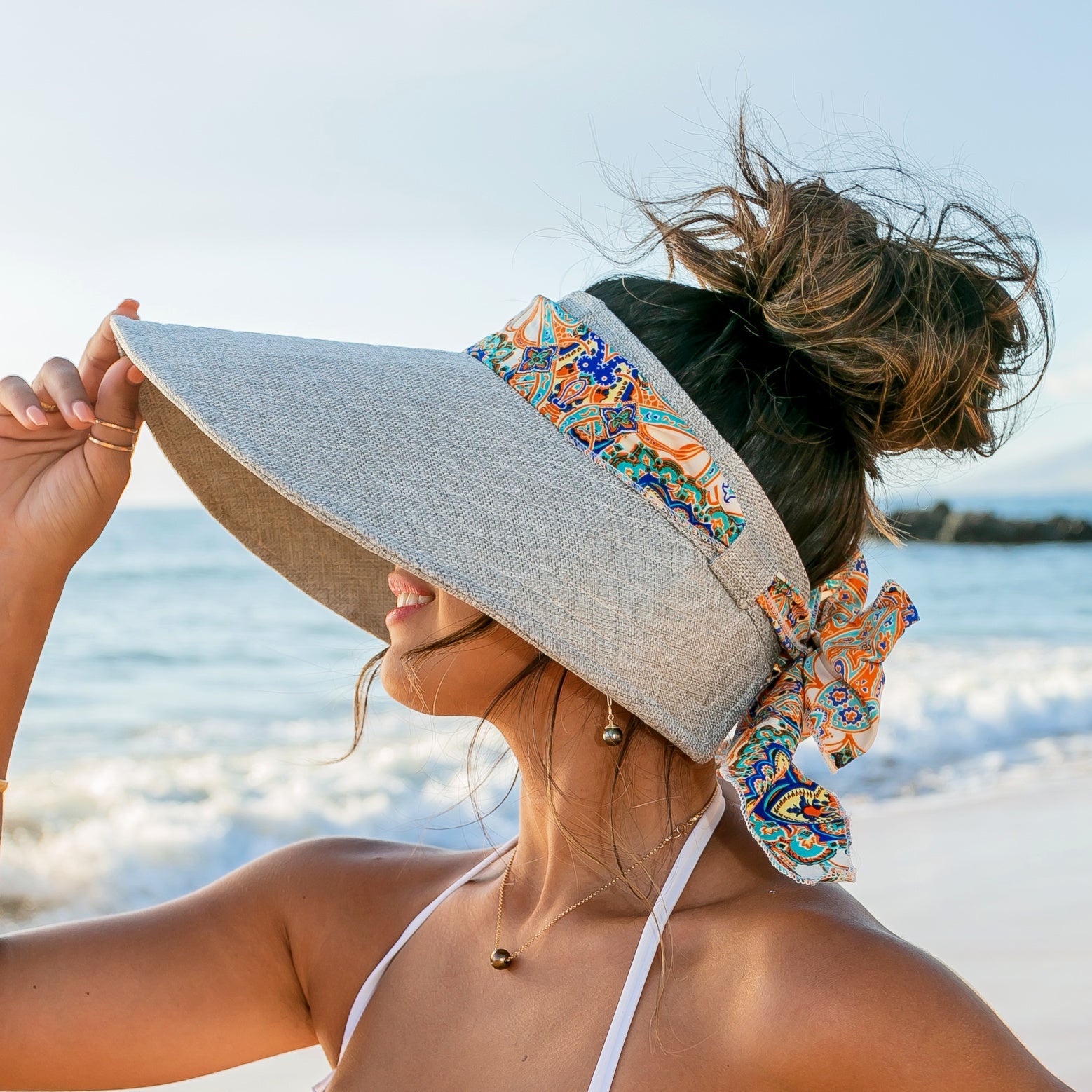 Scarf Accent Visor Hat