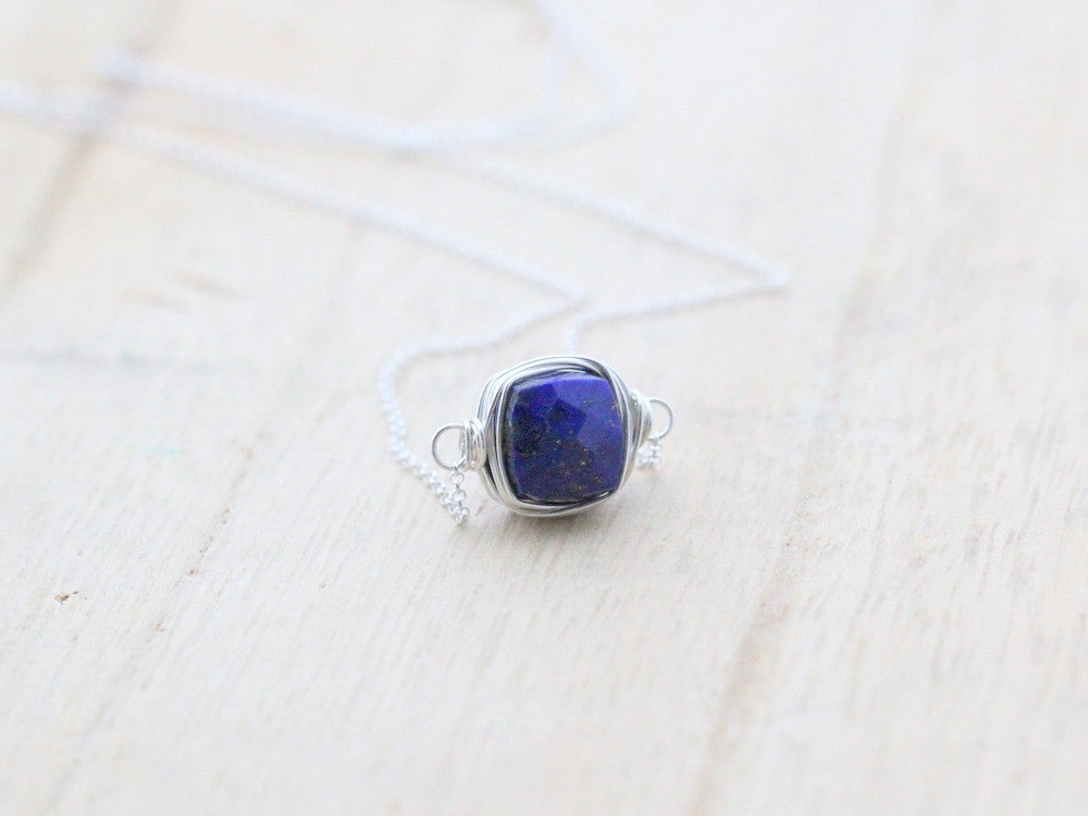 Lapis Lazuli Bezel Style Necklace - Sterling Silver