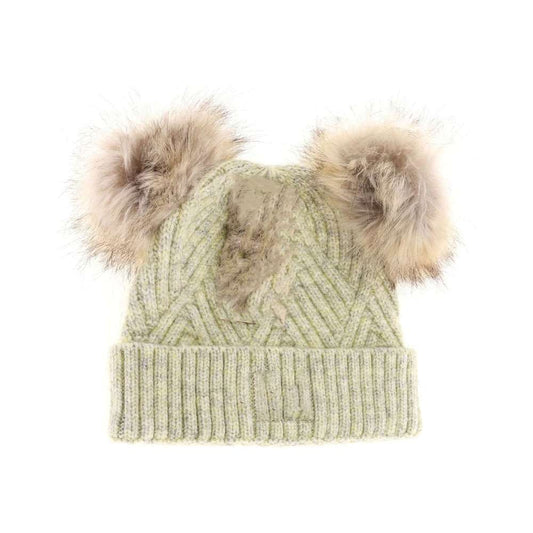 BABY Large Patch Heathered Double Pom C.C Beanie