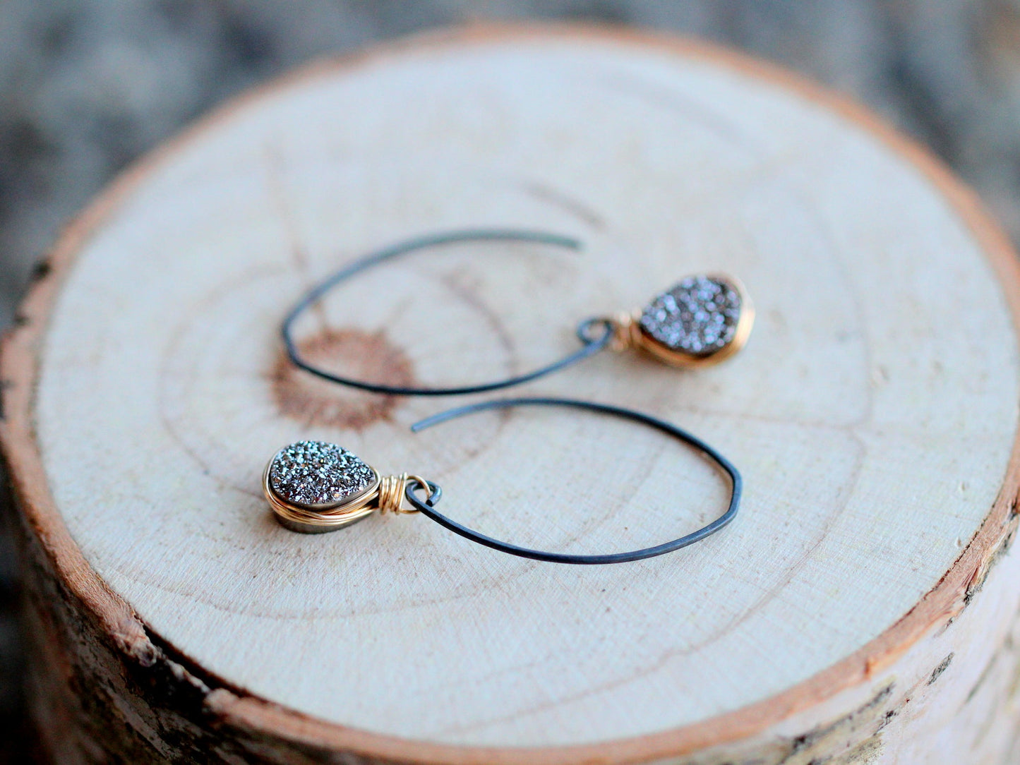 Linear Druzy Drops - Platinum