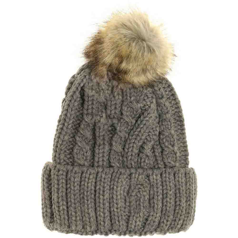 KIDS Cable Ribbed Fur Pom C.C Beanie