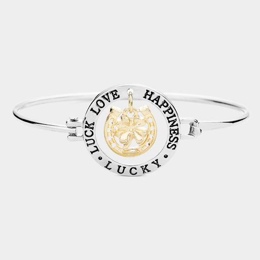 "Luck Love Happiness Lucky" Four Leaf Clover Hook Bracelet