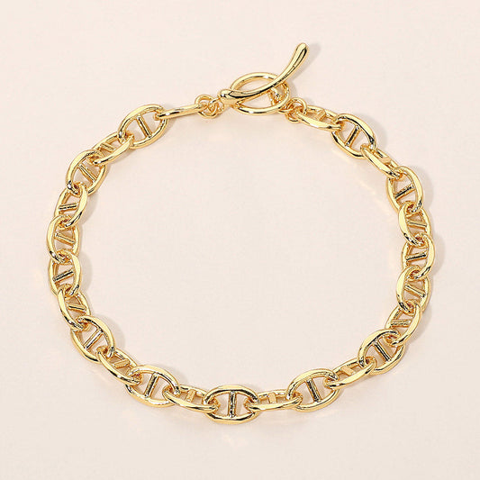 18K Gold Dipped Mariner Link Chain Toggle Bracelet