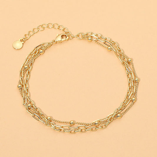 18K Gold Dipped Beaded Paperclip Chain Layered Bracelet