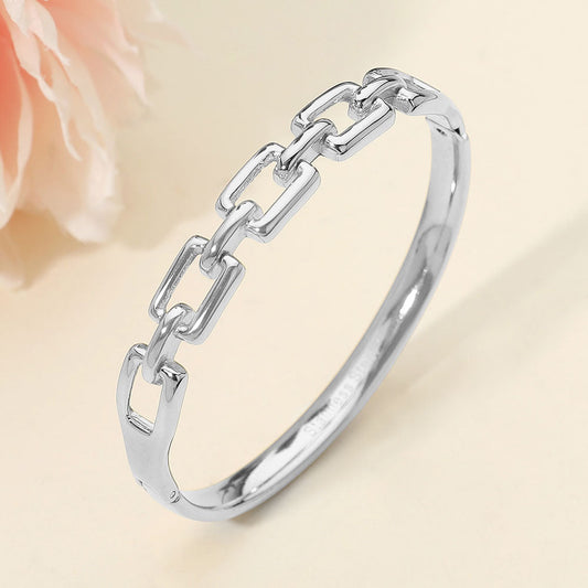 Stainless Steel Chain Link Hinged Bangle Bracelet