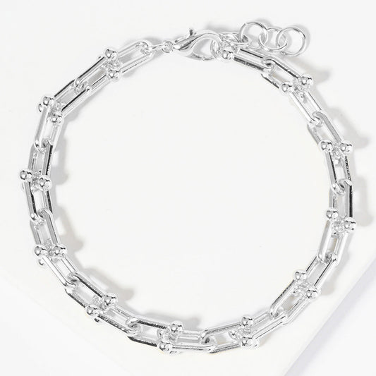 White Gold Dipped Metal Hardware Link Chain Bracelet