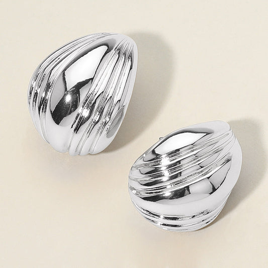 Silver Dipped Bold Ribbed Dome Earrings