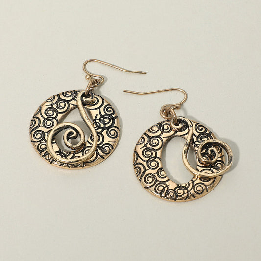 Boho Filigree Swirl Circle Drop Dangle Earrings