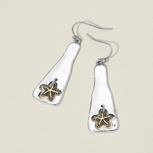 Women's Textured Metal Starfish Charm Drop Plate Dangle Earrings