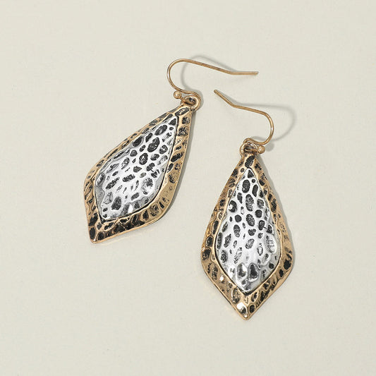 Textured Metal Two Tone Filigree Teardrop Drop Earrings