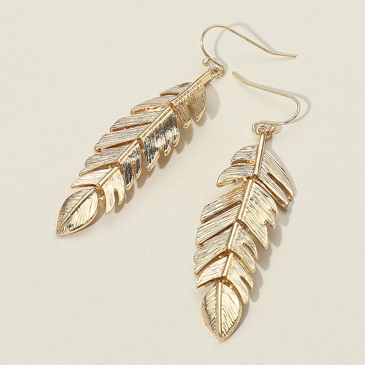 Metal Feather Drop Earrings
