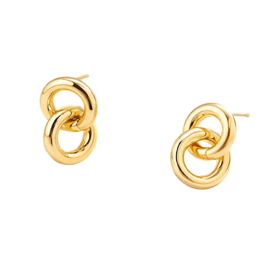 14K Gold Dipped Interlocking Double Loop Drop Earrings