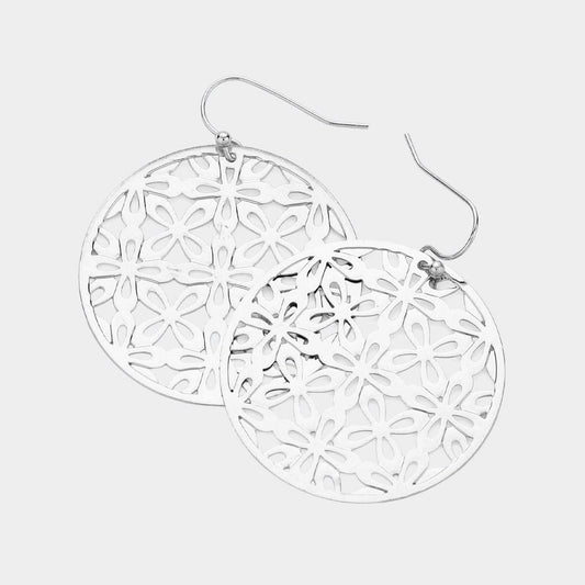 Abstract Pattern Circle Metal Filigree Dangle Earrings