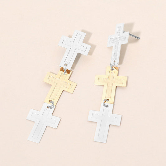 Lightweight Triple Minimal Cross Link Drop Earrings