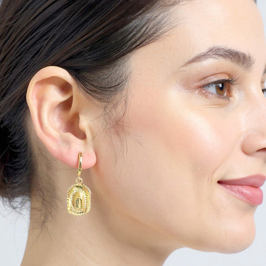 14K Gold Dipped Western Cowboy Hat Dangle Huggie Hoop Earrings