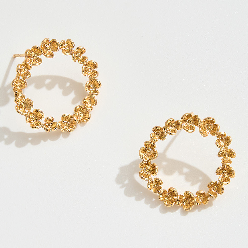 14K Gold Dipped Floral Wreath Stud Earrings