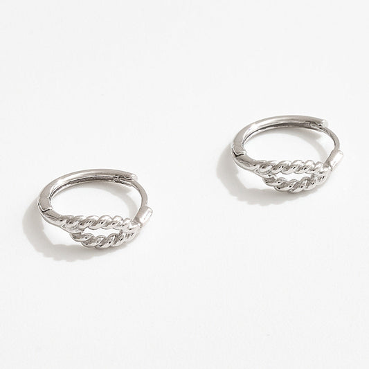White Gold Dipped Textured Mini Huggie Hoop Earrings