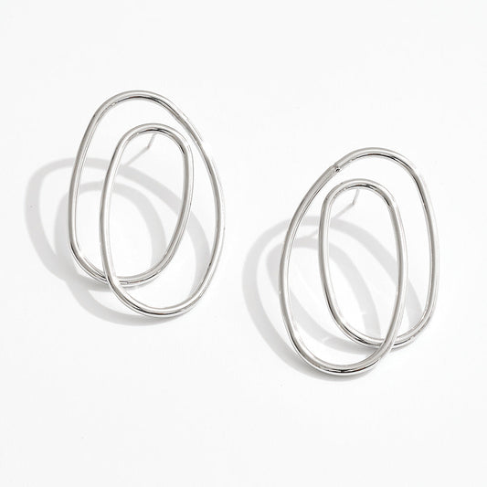 White Gold Dipped Sculptural Oval Earrings