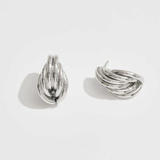 White Gold Dipped Layered Oval Statement Earrings